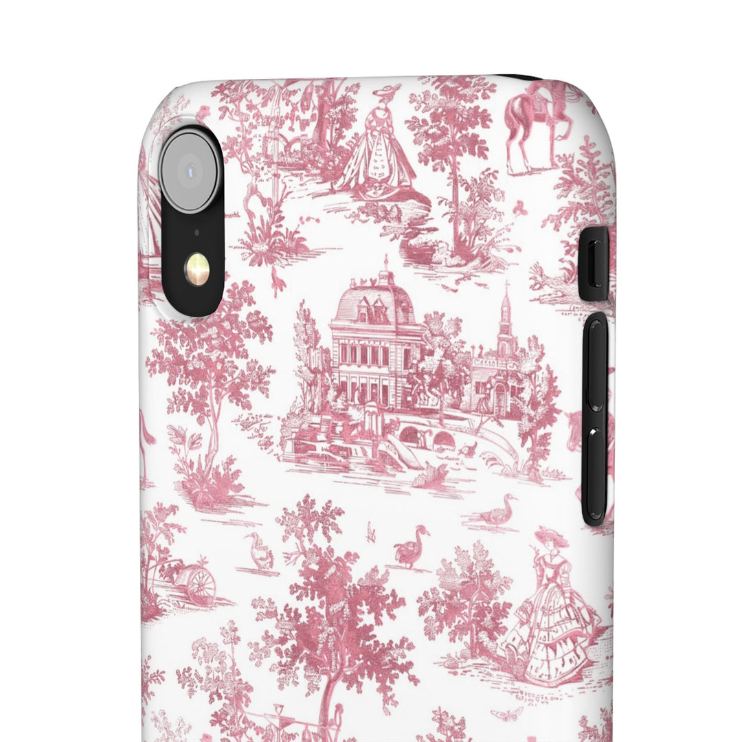 Sleek Snap Pink French Toile Cute Phone Case for iPhone 16 15 14 13 12 11 X Xs Max Xr Pro Plus Samsung Galaxy S24 S23 S22 S21 S20 Note Ultra