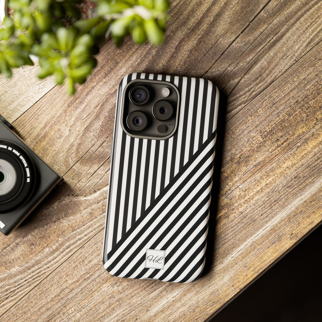 Custom Personalized Aesthetic Stripes Black White Tough Phone Case - For iPhone 17 Pro Max iPhone 16 Pro iPhone 15 Iphone 14 Plus 13 12 11 - Studio40ParkLane