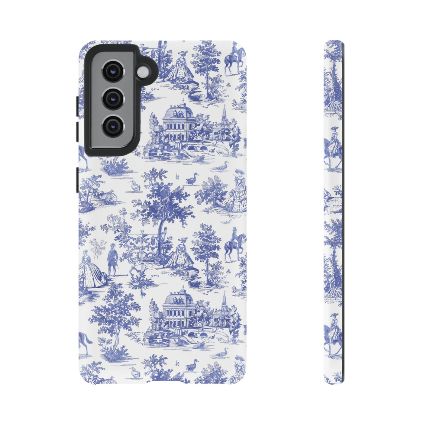 Premium Tough Blue French Toile Gift for Her Cute Phone Cases for Samsung and Iphone, 16, 15, 14, S24, S23, S22, S21, S20, Plus, Ultra, Pro