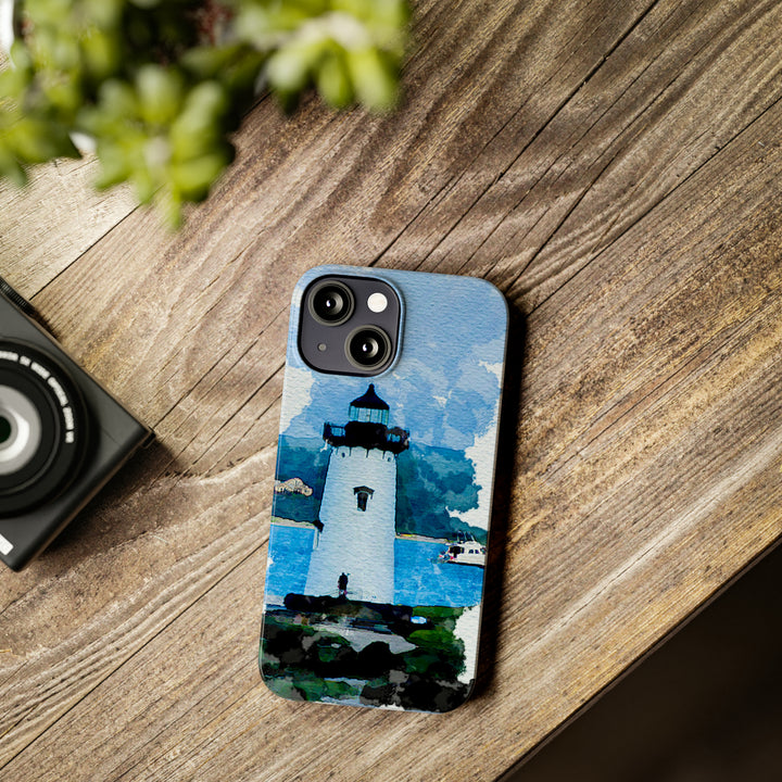 Slim Cute Phone Cases for Iphone - | iPhone 15 Case | iPhone 15 Pro Max Case, Iphone 14 Case, Iphone 14 Pro Max, Iphone 13, Beach Lighthouse Blue - Studio40ParkLane