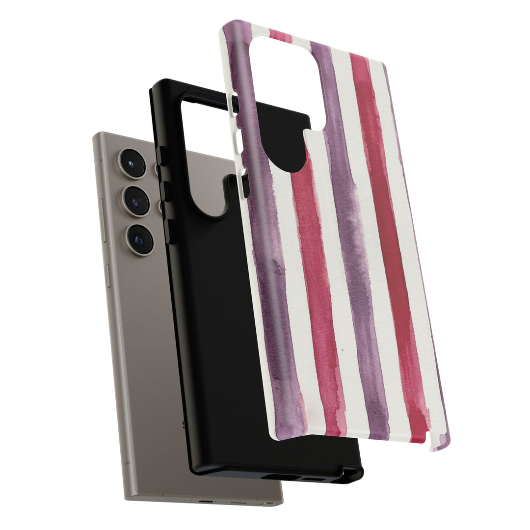 Tough Cute Wine Red Purple Stripes Phone Case, for IPhone 17 Pro Max | Iphone 17 Air, Iphone 16, IPhone 15, 14 13 12, Samsung Galaxy S26, S25, S24, S23 - Studio40ParkLane