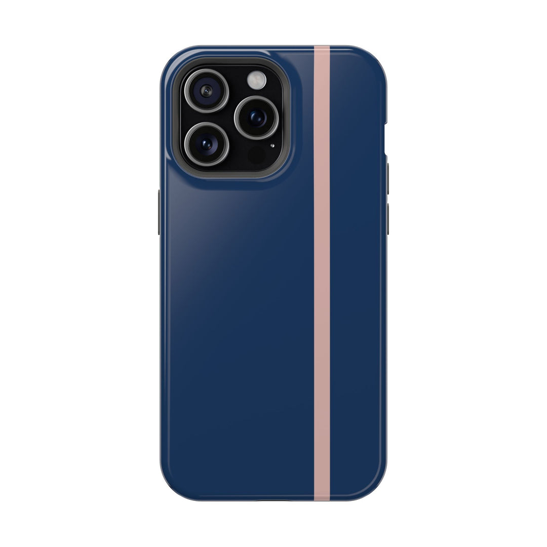MagSafe Navy Blue Blush Pink Stripe Tough Phone Case iPhone 18 17 16 15 14 13 Pro Max Samsung Galaxy S26 Dual Layer Modern Luxury Cover - Studio40ParkLane