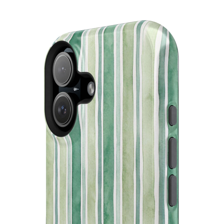 Aesthetic Tough Magsafe Green Stripes Watercolor Phone Case - For iPhone 17 Pro Max iPhone 16 Pro iPhone 15 Iphone 14 Plus 13 Pro 12 11 10 - Studio40ParkLane