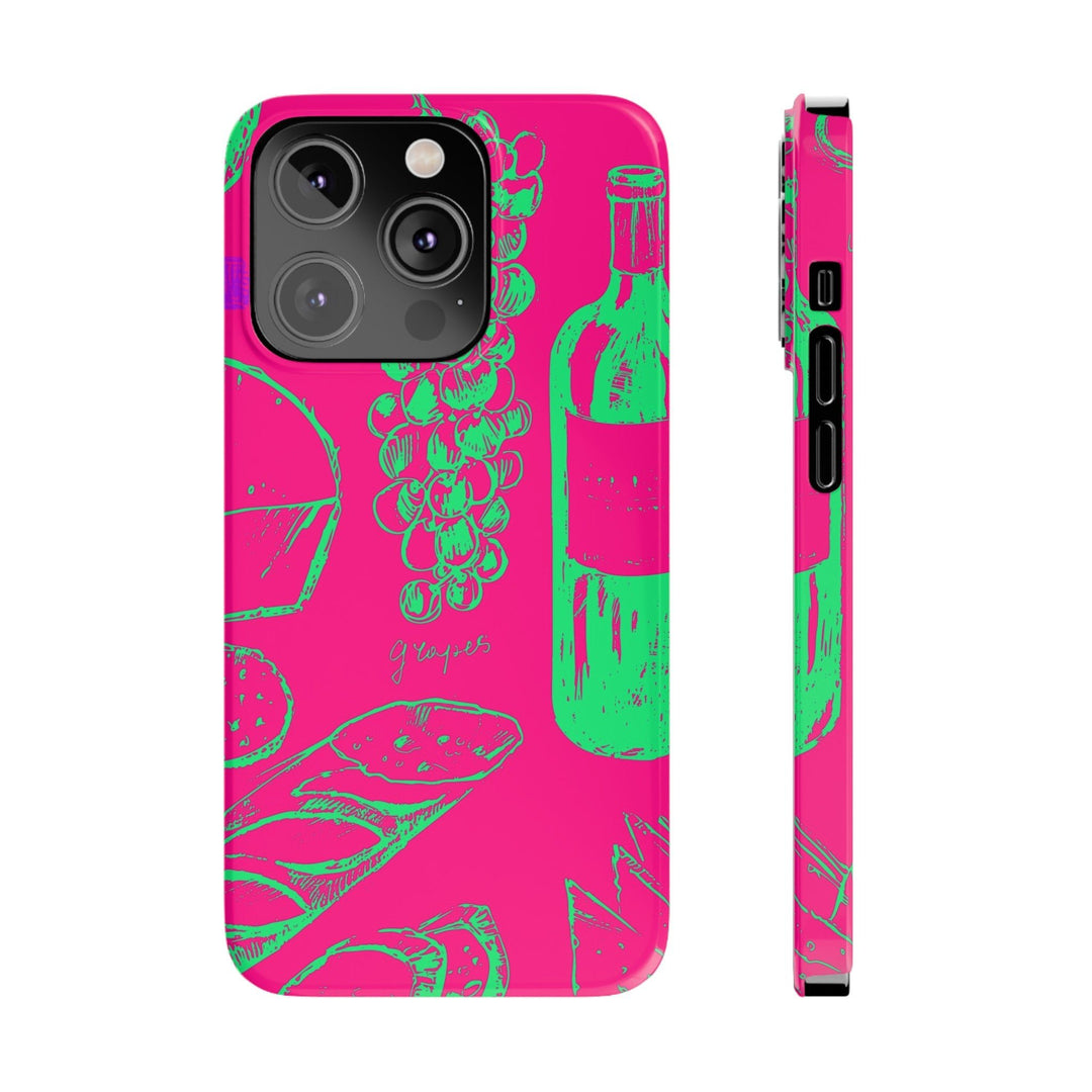 Slim French Food Wine Pink Green Cute Phone Cases for Iphone | iPhone 15 Case | iPhone 15 Pro Max Case, Iphone 14, Iphone 14 Pro Max, Iphone 13, - Studio40ParkLane