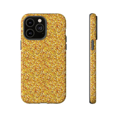 Chic Gold Faux Play on Glitter Effect Cute Phone Case, for IPhone 16 pro Max | Iphone 15, Iphone 14, IPhone 13 Case, 11 8 7, Samsung Galaxy S24, S23, S22, S21, 2 Layer Protection