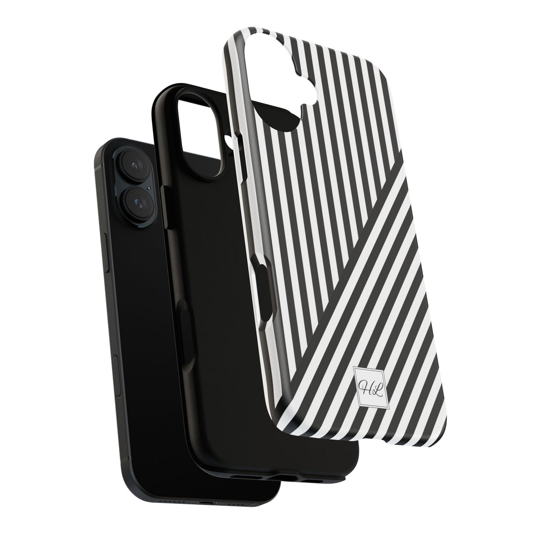 Custom Personalized Aesthetic Stripes Black White Tough Phone Case - For iPhone 17 Pro Max iPhone 16 Pro iPhone 15 Iphone 14 Plus 13 12 11 - Studio40ParkLane