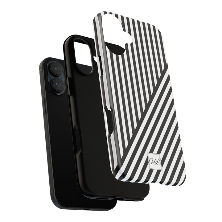 Custom Personalized Aesthetic Stripes Black White Tough Phone Case - For iPhone 17 Pro Max iPhone 16 Pro iPhone 15 Iphone 14 Plus 13 12 11 - Studio40ParkLane