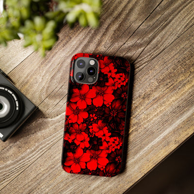 Slim Cute iPhone Cases - | iPhone 15 Case | iPhone 15 Pro Max Case, Iphone 14 Case, Iphone 14 Pro Max, Iphone 13, Red Black Flowers