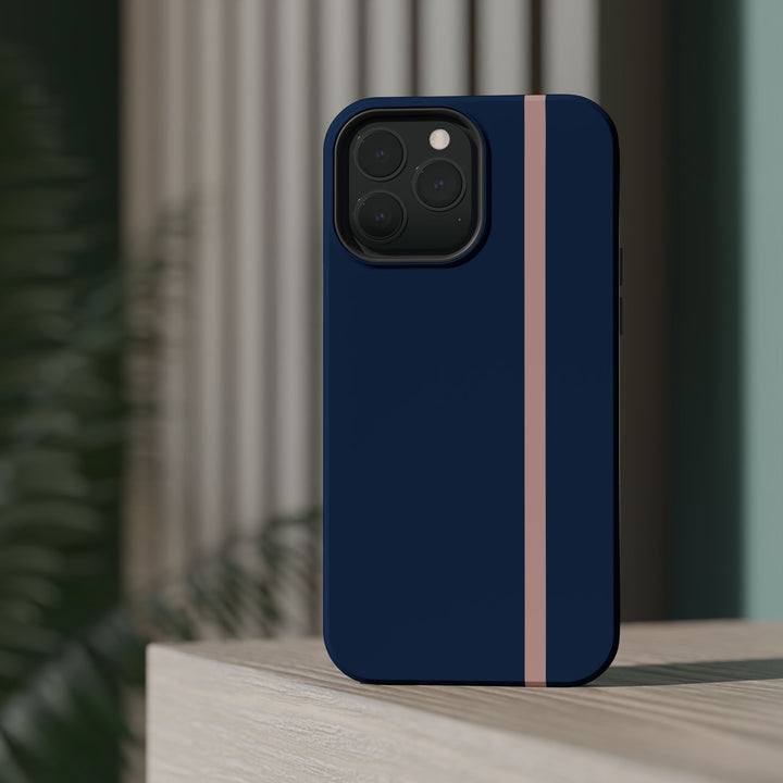 MagSafe Navy Blue Blush Pink Stripe Tough Phone Case iPhone 18 17 16 15 14 13 Pro Max Samsung Galaxy S26 Dual Layer Modern Luxury Cover - Studio40ParkLane