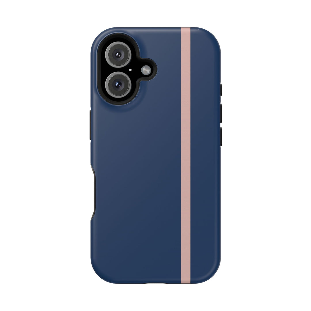 MagSafe Navy Blue Blush Pink Stripe Tough Phone Case iPhone 18 17 16 15 14 13 Pro Max Samsung Galaxy S26 Dual Layer Modern Luxury Cover - Studio40ParkLane