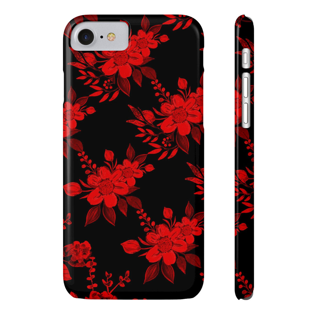 Slim Cute Phone Cases for Iphone - | iPhone 15 Case | iPhone 15 Pro Max Case, Iphone 14 Case, Iphone 14 Pro Max, Iphone 13, Red Black Flowers - Studio40ParkLane