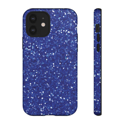 Chic Blue Faux Play on Glitter Effect Cute Phone Case, for IPhone 16 pro Max | Iphone 15, Iphone 14, IPhone 13 Case, 11 8 7, Samsung Galaxy S24, S23, S22, S21, 2 Layer Protection