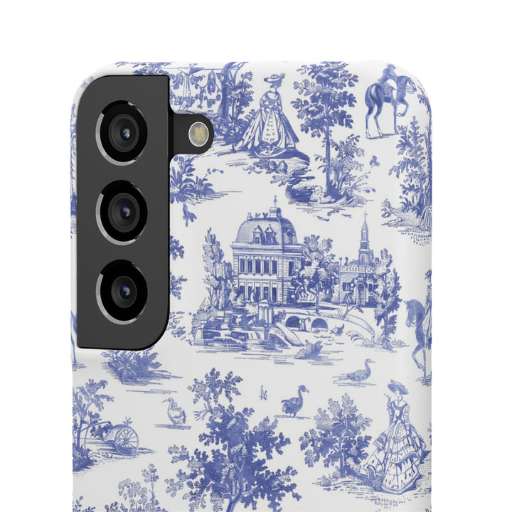 Sleek Snap Blue French Toile Cute Phone Case for iPhone 16 15 14 13 12 11 X Xs Max Xr Pro Plus Samsung Galaxy S24 S23 S22 S21 S20 Note Ultra