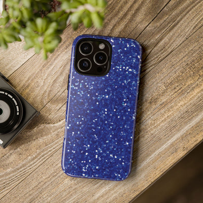 Chic Blue Faux Play on Glitter Effect Cute Phone Case, for IPhone 16 pro Max | Iphone 15, Iphone 14, IPhone 13 Case, 11 8 7, Samsung Galaxy S24, S23, S22, S21, 2 Layer Protection