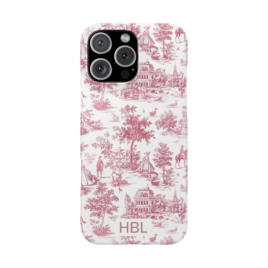 Slim Personalized Slim Pink Vintage French Toile Cute Phone Cases for Iphone 16 Pro Max | iPhone 15 Case | iPhone 15 Pro Max Case, Iphone 14, Iphone 14 Pro Max, Iphone 13 12 11 8 7 - Studio40ParkLane