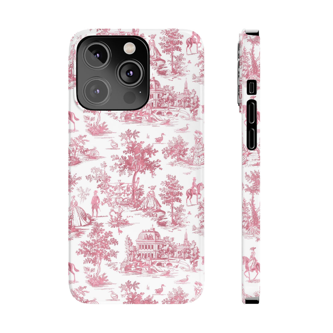 Slim Pink Vintage French Toile Cute Phone Cases for Iphone 16 Pro Max | iPhone 15 Case | iPhone 15 Pro Max Case, Iphone 14, Iphone 14 Pro Max, Iphone 13 12 11 8 7 - Studio40ParkLane
