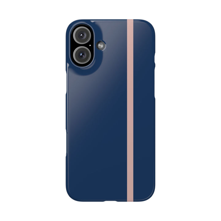 Sleek Navy Blue Pink Stripe Snap Phone Case for iPhone 18 17 16 15 14 13 Pro Max, Samsung Galaxy S26 S25 Ultra Lightweight Cute Phone Case - Studio40ParkLane