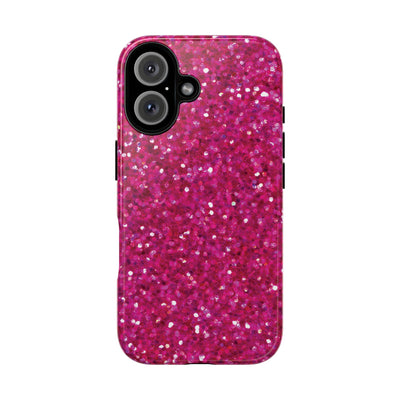 Chic Pink Faux Play on Glitter Effect Cute Phone Case, for IPhone 16 pro Max | Iphone 15, Iphone 14, IPhone 13 Case, 11 8 7, Samsung Galaxy S24, S23, S22, S21, 2 Layer Protection