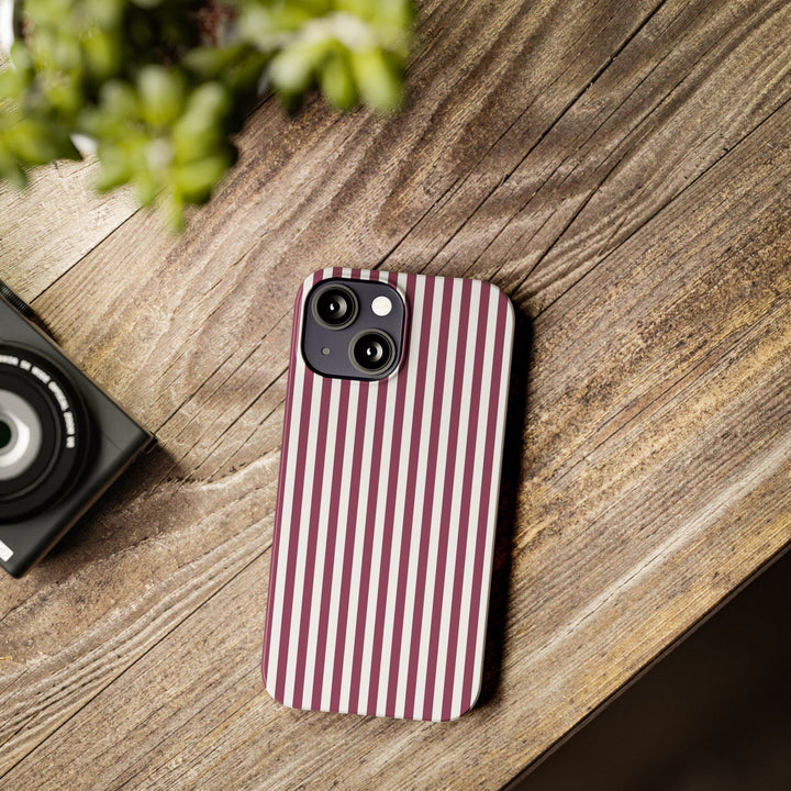 Slim Claret Red Striped Cute Phone Case for Iphone 16 - | iPhone 15 Pro Max Case | iPhone 14 Case Iphone 13 12 11 10 9 8 7 XS X Gift for Her - Studio40ParkLane
