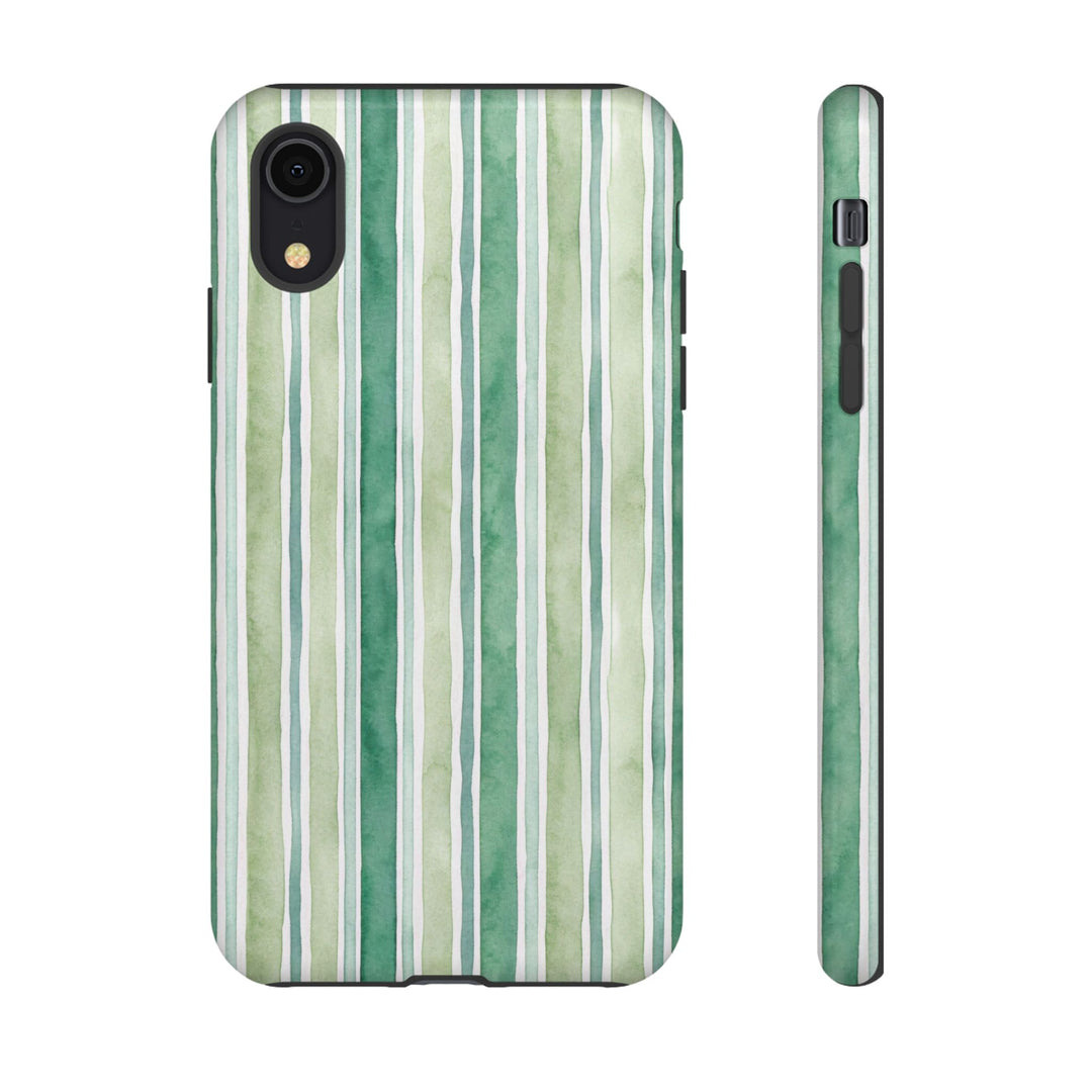 Aesthetic Tough Green Watercolor Stripes Premium Phone Case - For iPhone 17 Pro Max iPhone 16 Pro iPhone 15 Iphone 14 Plus 13 Pro 12 11 10 - Studio40ParkLane