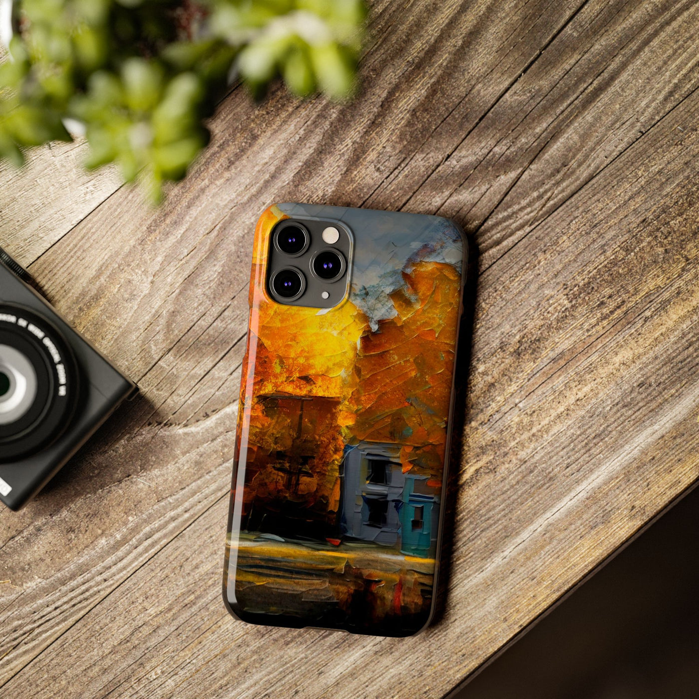 Slim Cute Phone Cases for Iphone - | iPhone 15 Case | iPhone 15 Pro Max Case, Iphone 14 Case, Iphone 14 Pro Max, Iphone 13, Fall Leaves Oil Paint Effect