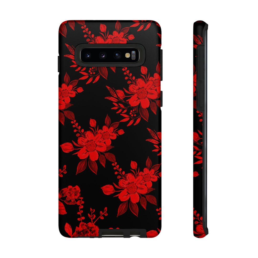 Cute Samsung Phone Case | Aesthetic Samsung Phone Case | Galaxy S23, S22, S21, S20 | Red Black Flowers, Protective Phone Case - Studio40ParkLane