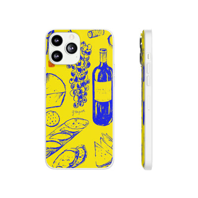 Cute Flexi Phone Cases, French Food Wine Yellow Blue, Compatible with Samsung Galaxy S23, Samsung S22, Samsung S21, Samsung S20, Galaxy S20 Ultra