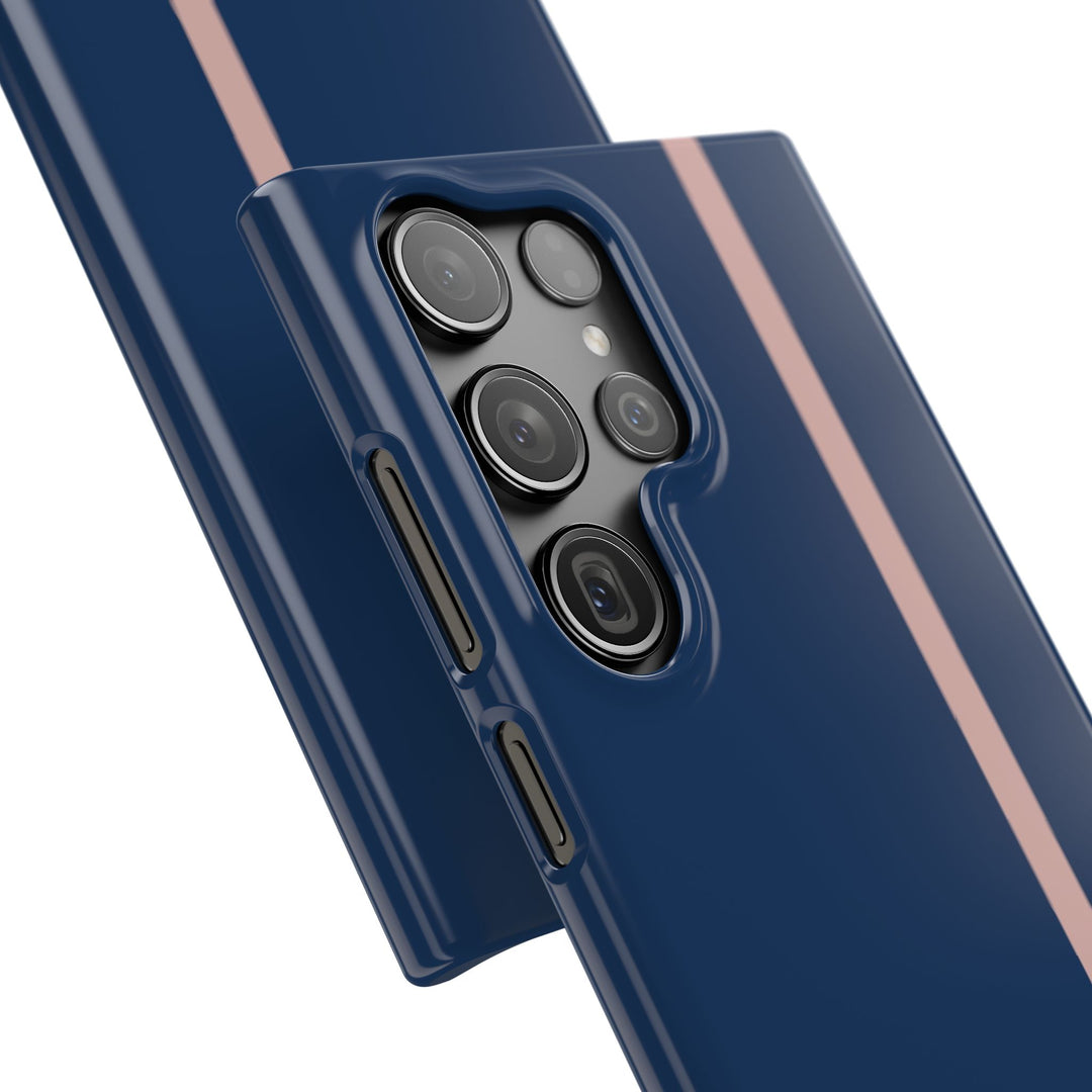 Sleek Navy Blue Pink Stripe Snap Phone Case for iPhone 18 17 16 15 14 13 Pro Max, Samsung Galaxy S26 S25 Ultra Lightweight Cute Phone Case - Studio40ParkLane