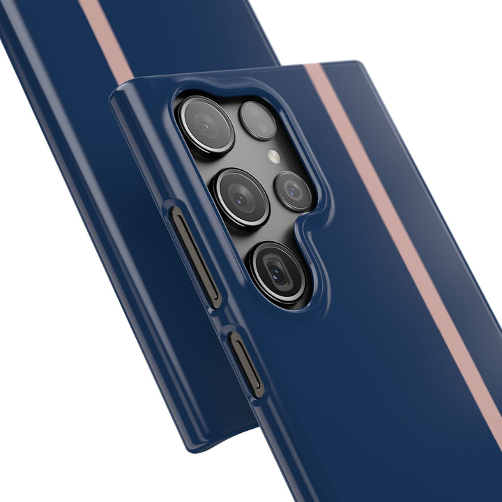 Sleek Navy Blue Pink Stripe Snap Phone Case for iPhone 18 17 16 15 14 13 Pro Max, Samsung Galaxy S26 S25 Ultra Lightweight Cute Phone Case - Studio40ParkLane