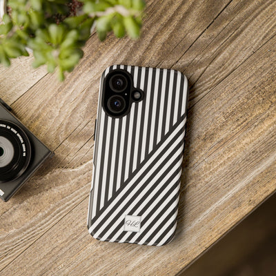 Custom Personalized Aesthetic Stripes Black White Tough Phone Case - For iPhone 17 Pro Max iPhone 16 Pro iPhone 15 Iphone 14 Plus 13 12 11 - Studio40ParkLane