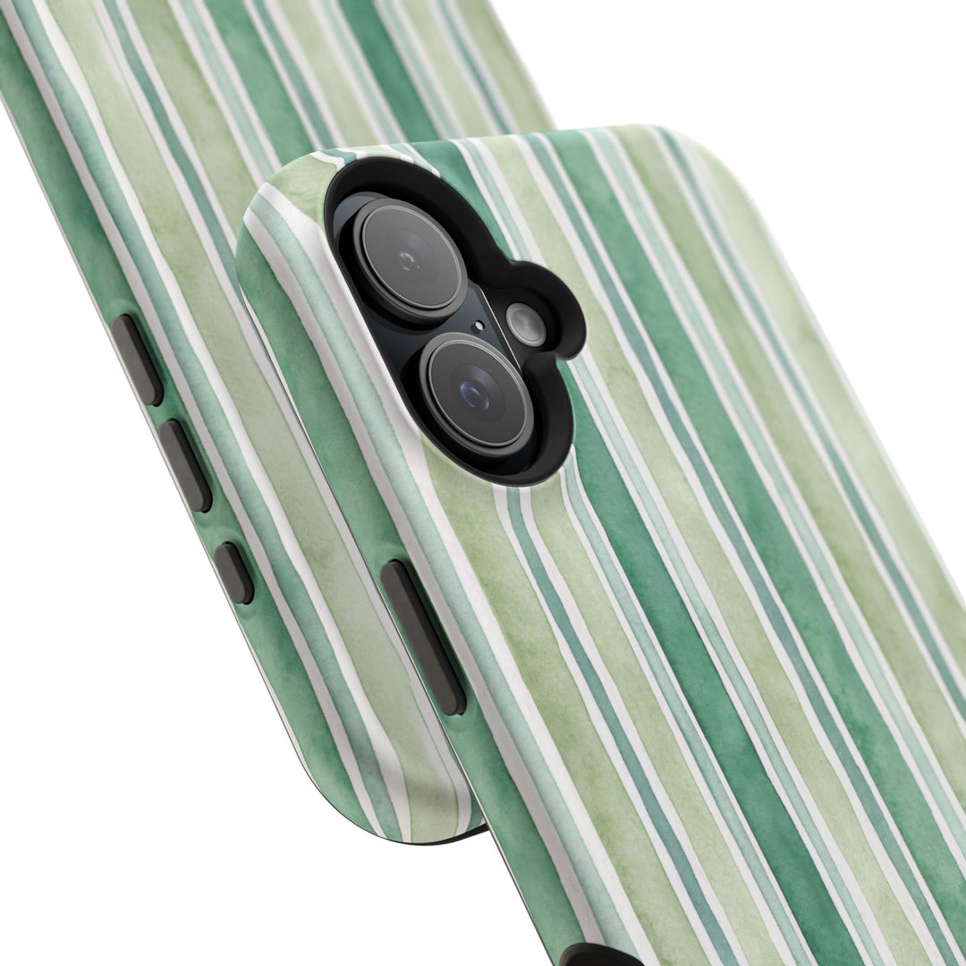 Aesthetic Tough Magsafe Green Stripes Watercolor Phone Case - For iPhone 17 Pro Max iPhone 16 Pro iPhone 15 Iphone 14 Plus 13 Pro 12 11 10 - Studio40ParkLane