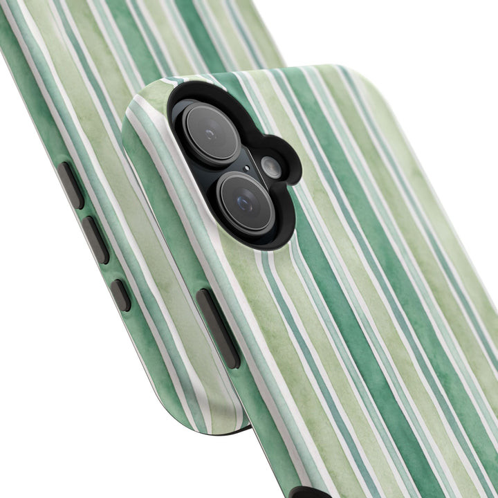Aesthetic Tough Magsafe Green Stripes Watercolor Phone Case - For iPhone 17 Pro Max iPhone 16 Pro iPhone 15 Iphone 14 Plus 13 Pro 12 11 10 - Studio40ParkLane