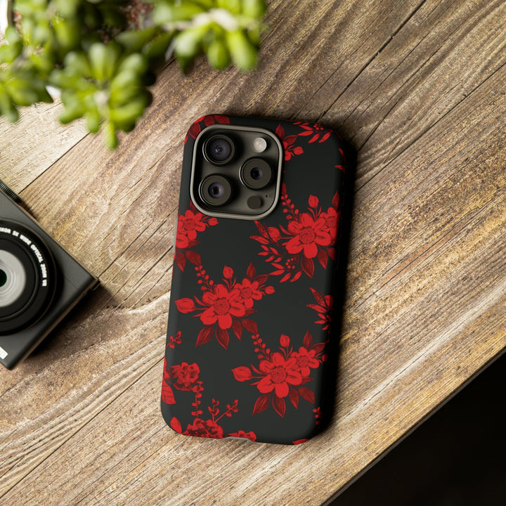 Cute IPhone Case | Red Black Flowers, iPhone 15 Case | iPhone 15 Pro Case, Iphone 14 Case, Iphone 14 Pro Max Case, Protective Iphone Case - Studio40ParkLane