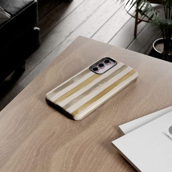 Tough Cute Brown Beige Stripes Phone Case, for IPhone 17 Pro Max | Iphone 17 Air, Iphone 16, IPhone 15, 14 13 12, Samsung Galaxy S26, S25, S24, S23 - Studio40ParkLane