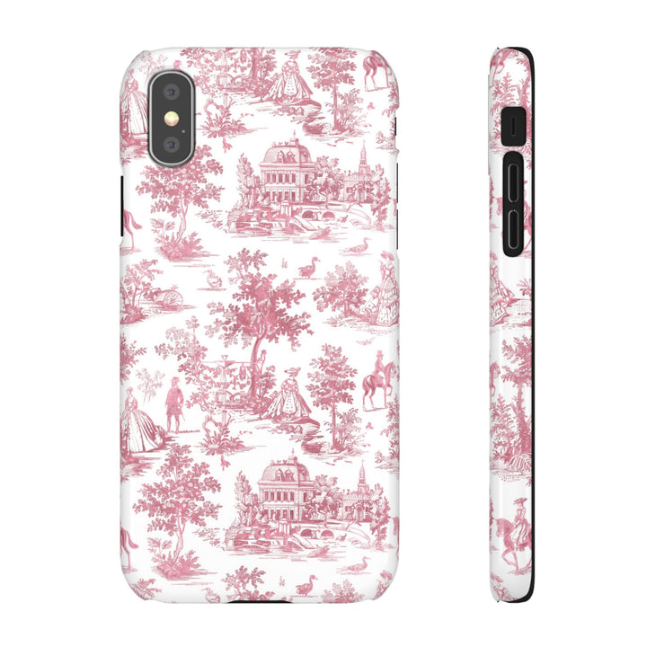 Sleek Snap Pink French Toile Cute Phone Case for iPhone 16 15 14 13 12 11 X Xs Max Xr Pro Plus Samsung Galaxy S24 S23 S22 S21 S20 Note Ultra