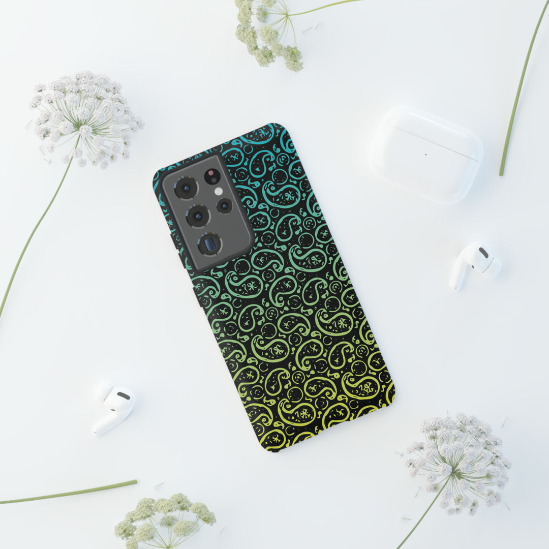 Cute Samsung Phone Case | Aesthetic Samsung Phone Case | Paisley Blue Yellow Black | Galaxy S23, S22, S21, S20 | Luxury Double Layer | Cool - Studio40ParkLane