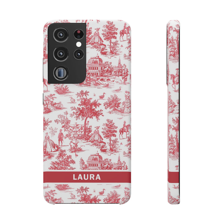 Snap French Toile Personalized Initial Custom Gift for Her Cute Phone Cases for Samsung S24, S23, S22, S21, S20, Plus and Ultra and Iphone, 16, 15, 14, 13, 12, 11. 10 - Studio40ParkLane