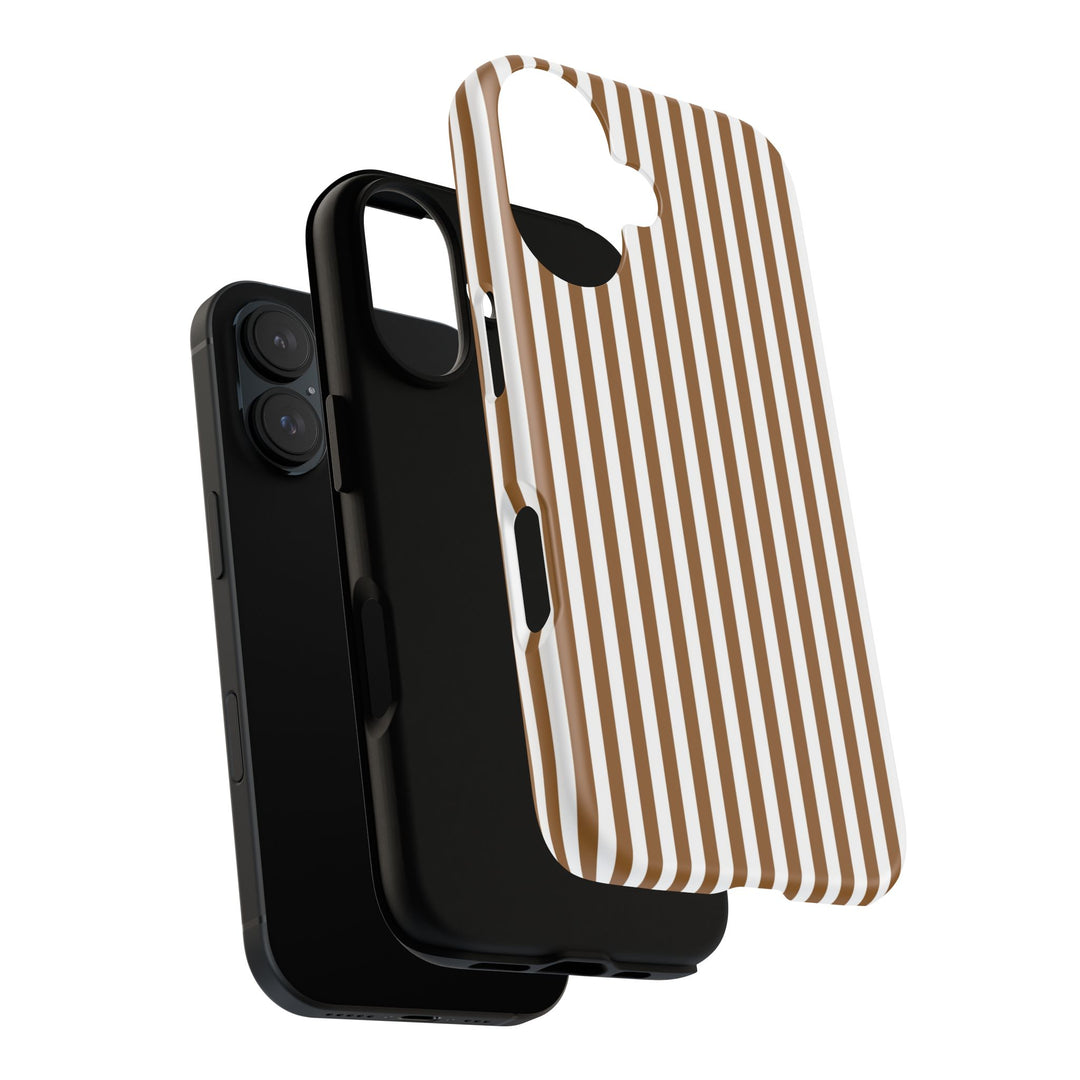 Tough Premium Mocca Brown Stripes Phone Case Gift for Her - For Apple iPhone 16 Pro Max 16e iPhone 15 Pro iPhone Iphone 14 Plus 13 Pro 12 SE XR - Studio40ParkLane