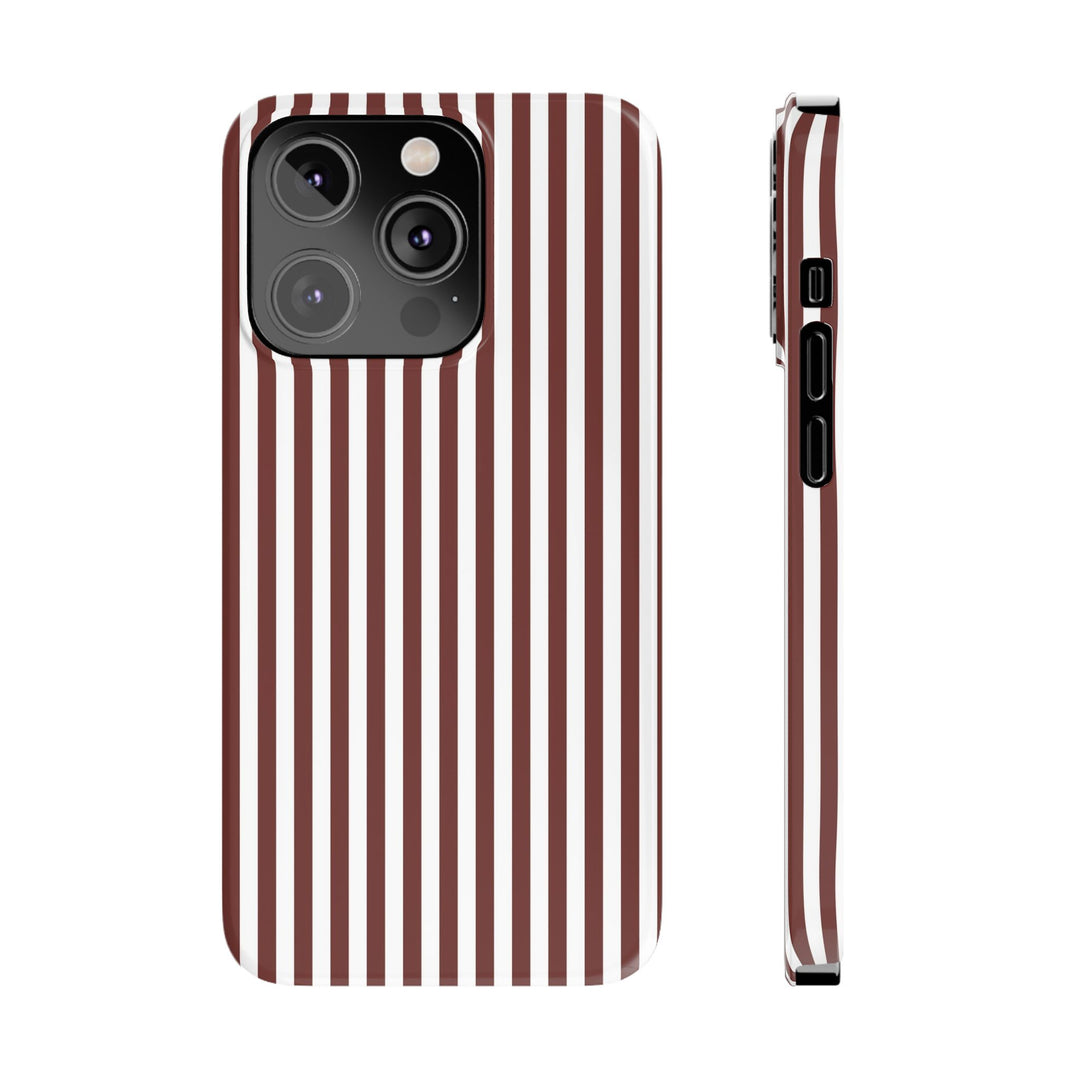 Slim Chocolate Brown Striped Cute Phone Case for Iphone 16 - | iPhone 15 Pro Max Case | iPhone 14 Case Iphone 13 12 11 10 9 8 7 Gift for Her - Studio40ParkLane