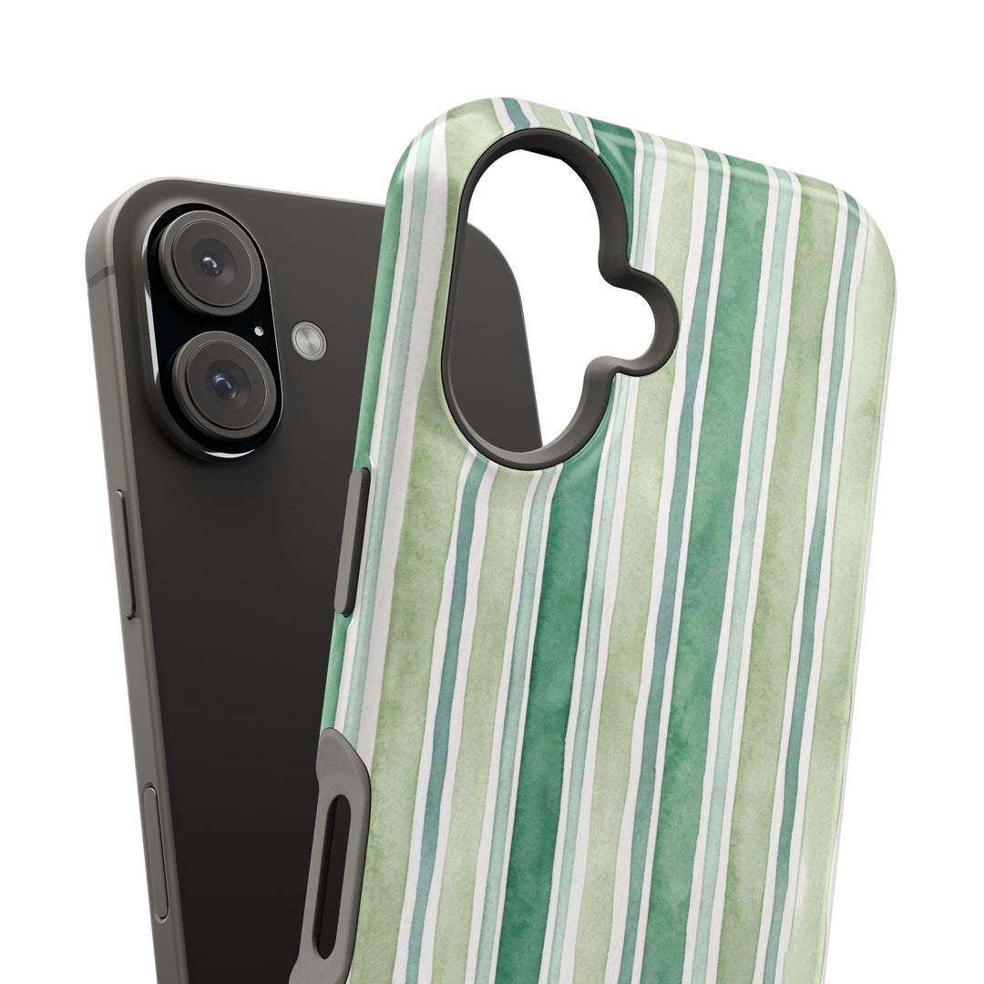 Aesthetic Tough Magsafe Green Stripes Watercolor Phone Case - For iPhone 17 Pro Max iPhone 16 Pro iPhone 15 Iphone 14 Plus 13 Pro 12 11 10 - Studio40ParkLane