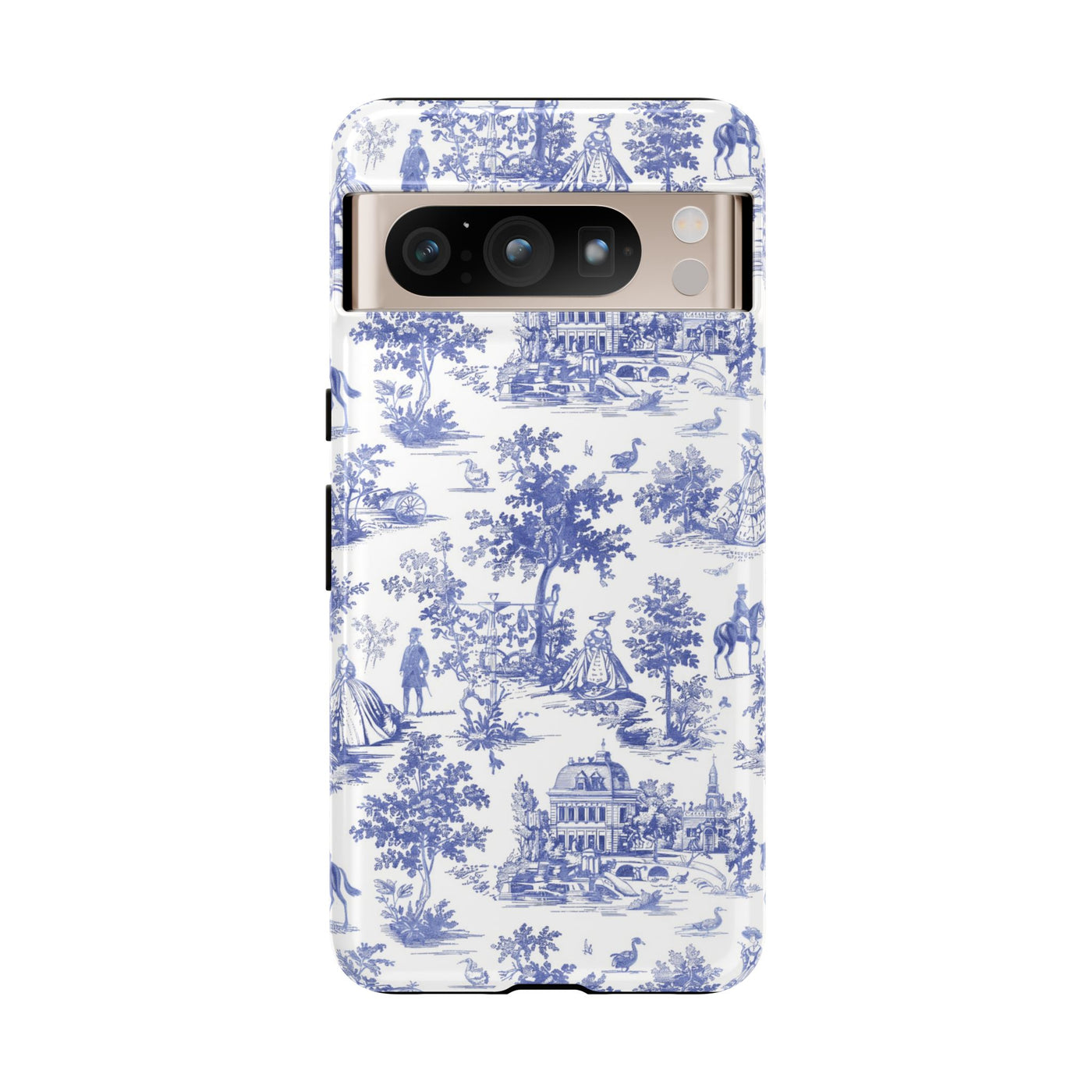 Premium Tough Blue French Toile Gift for Her Cute Phone Cases for Samsung and Iphone, 16, 15, 14, S24, S23, S22, S21, S20, Plus, Ultra, Pro