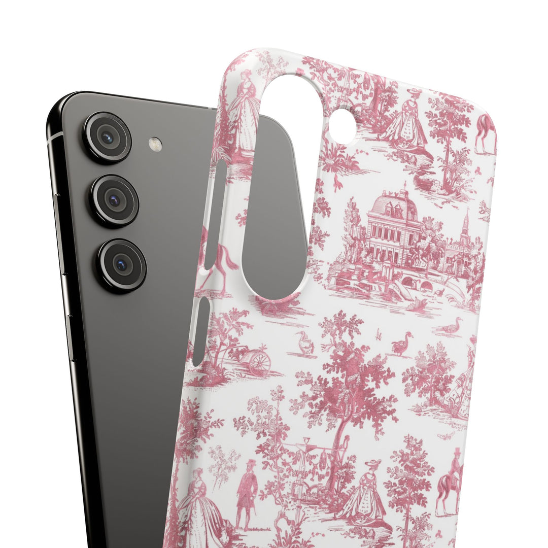Sleek Snap Pink French Toile Cute Phone Case for iPhone 16 15 14 13 12 11 X Xs Max Xr Pro Plus Samsung Galaxy S24 S23 S22 S21 S20 Note Ultra