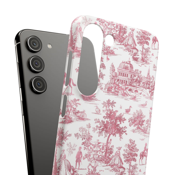 Sleek Snap Pink French Toile Cute Phone Case for iPhone 16 15 14 13 12 11 X Xs Max Xr Pro Plus Samsung Galaxy S24 S23 S22 S21 S20 Note Ultra