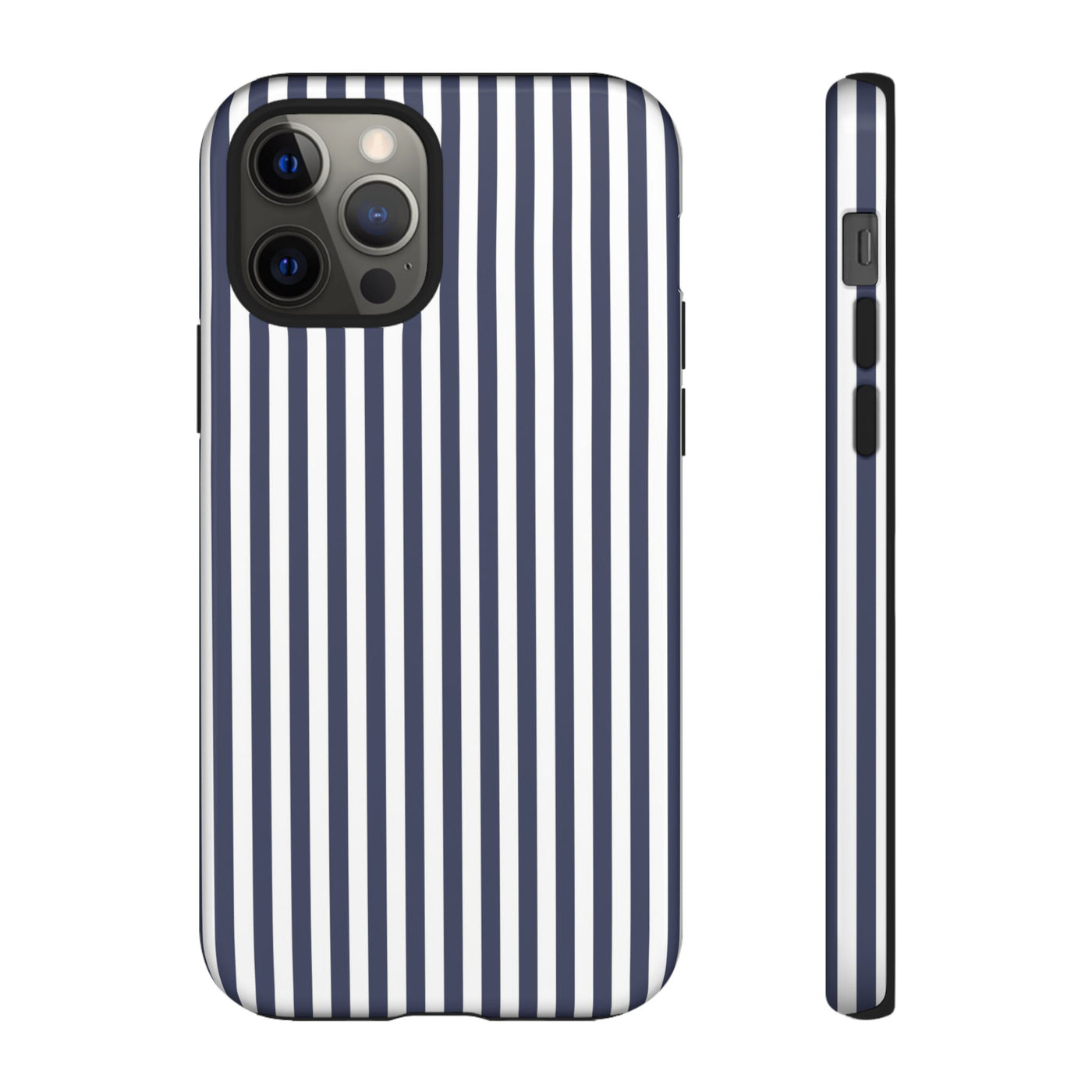 Tough Premium Navy Blue Stripes Phone Case Gift for Her - For Apple iPhone 16 Pro Max 16e iPhone 15 Pro iPhone Iphone 14 Plus 13 Pro 12 SE XR - Studio40ParkLane