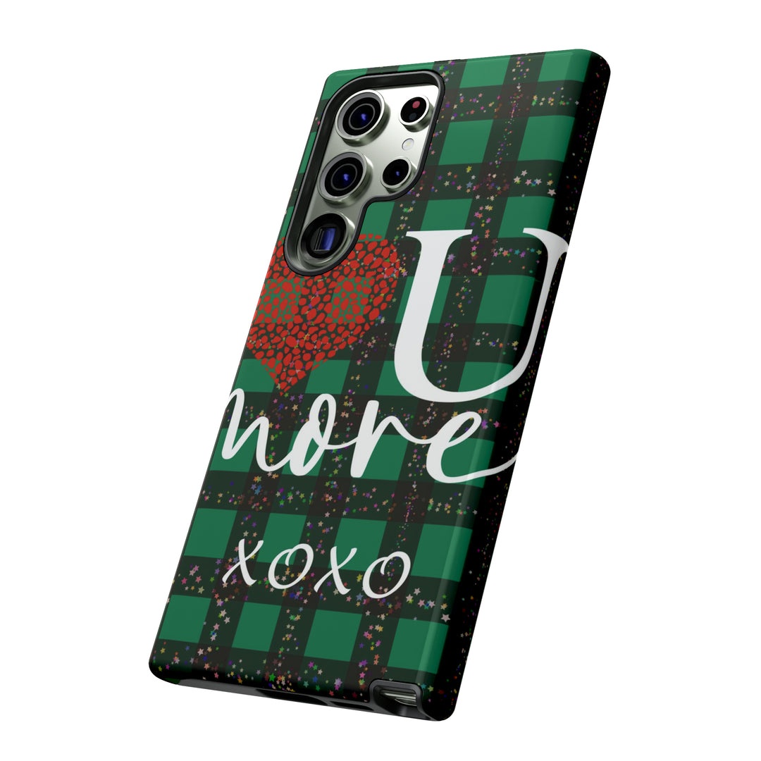 Cute Samsung Phone Cases, Designer Samsung Galaxy S23 Phone Case, Samsung S22 Case, Samsung S21 Case, Samsung S20 Case, Green Plaid Love You - Studio40ParkLane