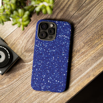 Chic Blue Faux Play on Glitter Effect Cute Phone Case, for IPhone 16 pro Max | Iphone 15, Iphone 14, IPhone 13 Case, 11 8 7, Samsung Galaxy S24, S23, S22, S21, 2 Layer Protection