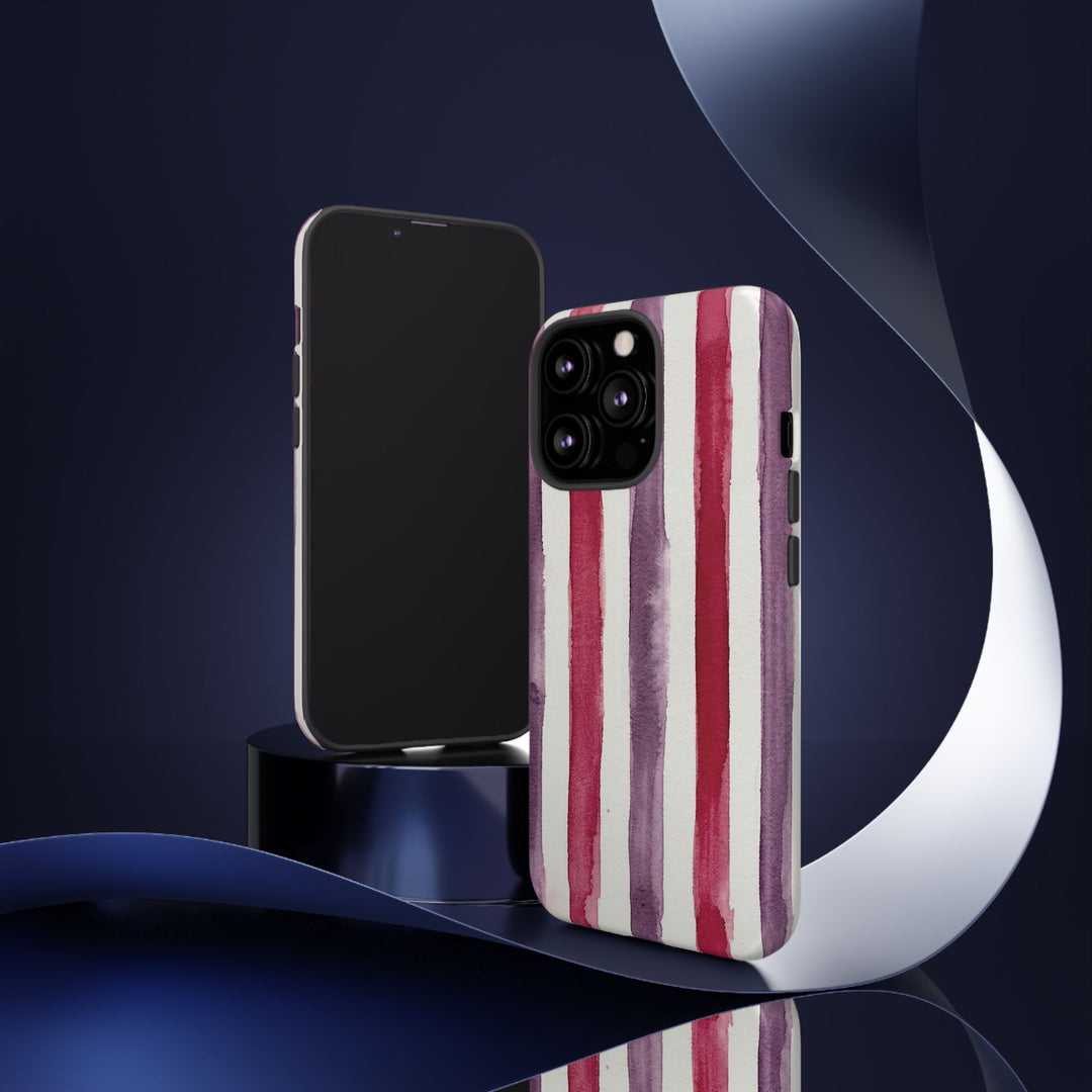Tough Cute Wine Red Purple Stripes Phone Case, for IPhone 17 Pro Max | Iphone 17 Air, Iphone 16, IPhone 15, 14 13 12, Samsung Galaxy S26, S25, S24, S23 - Studio40ParkLane