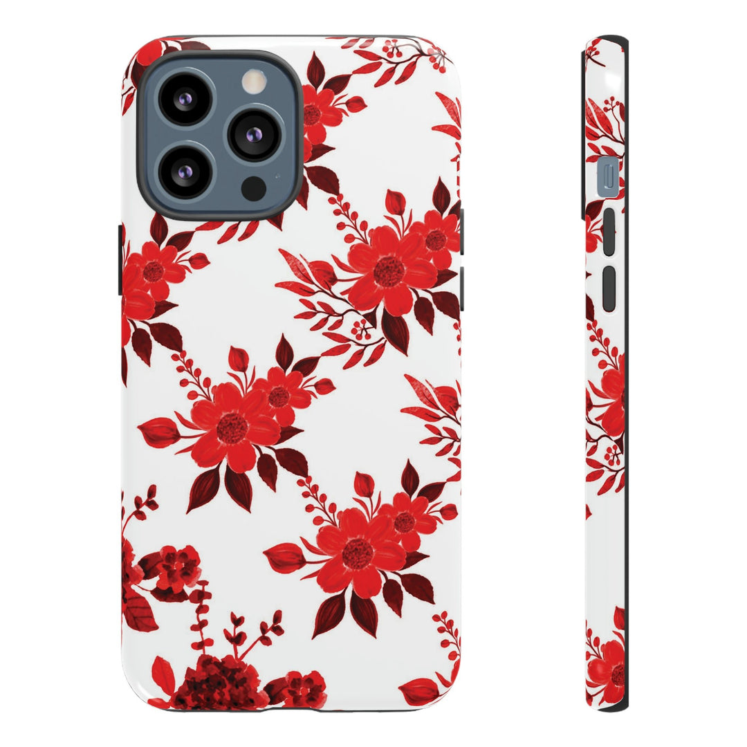 Cute IPhone Case | Red White Flowers, iPhone 15 Case | iPhone 15 Pro Case, Iphone 14 Case, Iphone 14 Pro Max Case, Protective Iphone Case - Studio40ParkLane