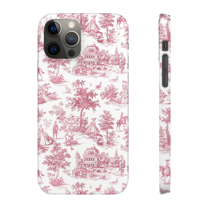 Sleek Snap Pink French Toile Cute Phone Case for iPhone 16 15 14 13 12 11 X Xs Max Xr Pro Plus Samsung Galaxy S24 S23 S22 S21 S20 Note Ultra