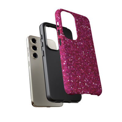 Chic Pink Faux Play on Glitter Effect Cute Phone Case, for IPhone 16 pro Max | Iphone 15, Iphone 14, IPhone 13 Case, 11 8 7, Samsung Galaxy S24, S23, S22, S21, 2 Layer Protection